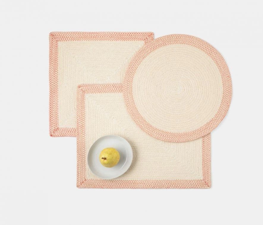 Round Natural & Pink Cotton and Jute Woven Placemats