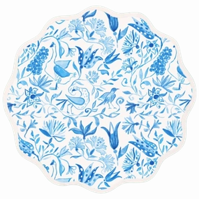 Round Scalloped Placemat, Birds of Paradise - Blue mini desktop sculpture