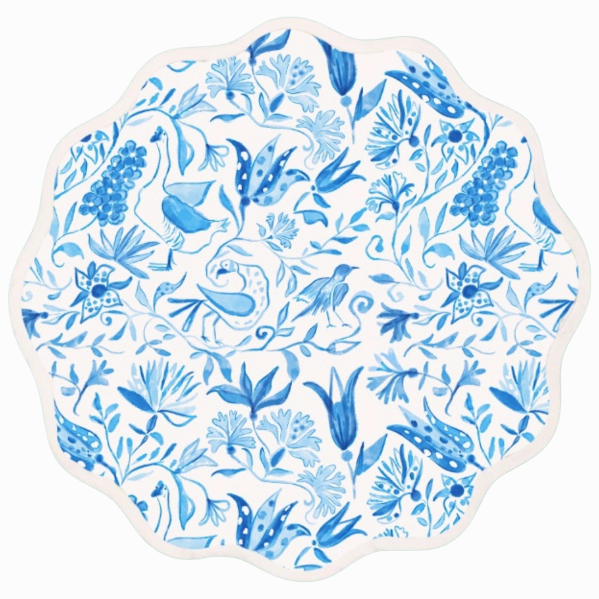 Round Scalloped Placemat, Birds of Paradise - Blue cute desktop display