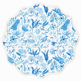 Round Scalloped Placemat, Birds of Paradise - Blue cute desktop display