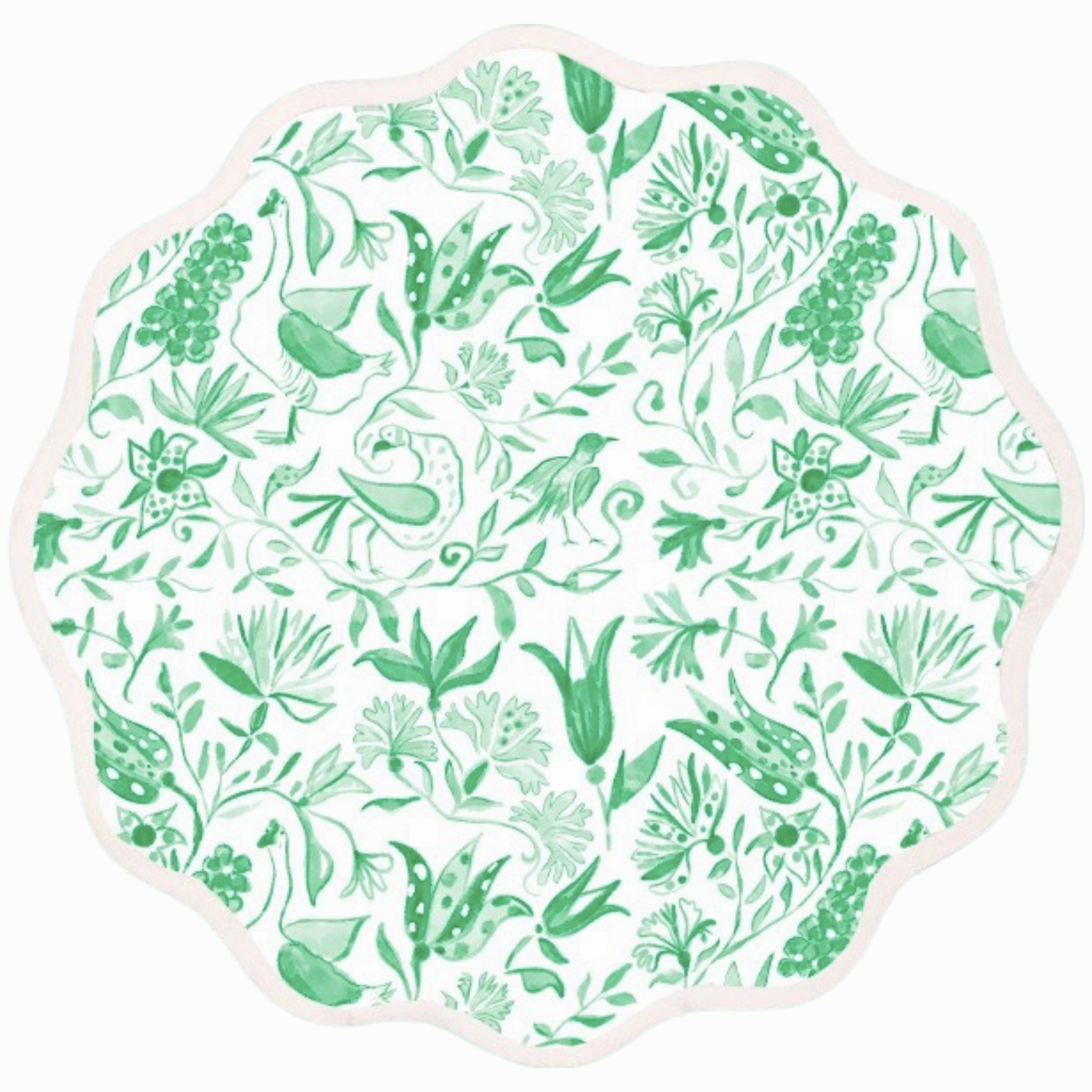 Round Scalloped Placemat, Birds of Paradise - Green mini desktop sculpture