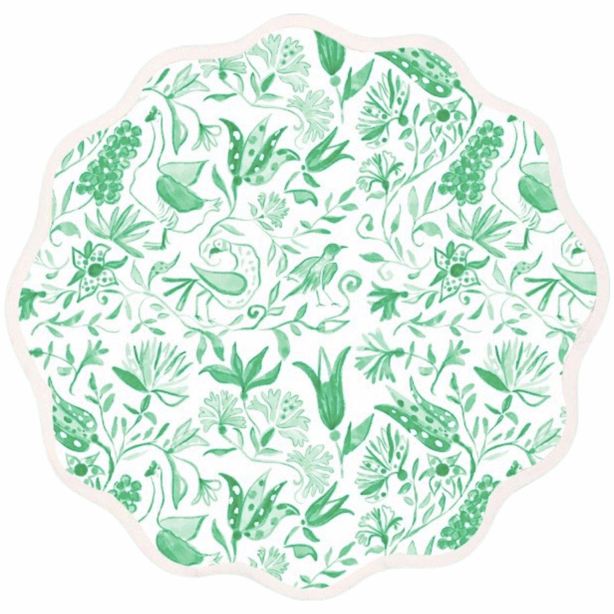 Round Scalloped Placemat, Birds of Paradise - Green cute desktop display