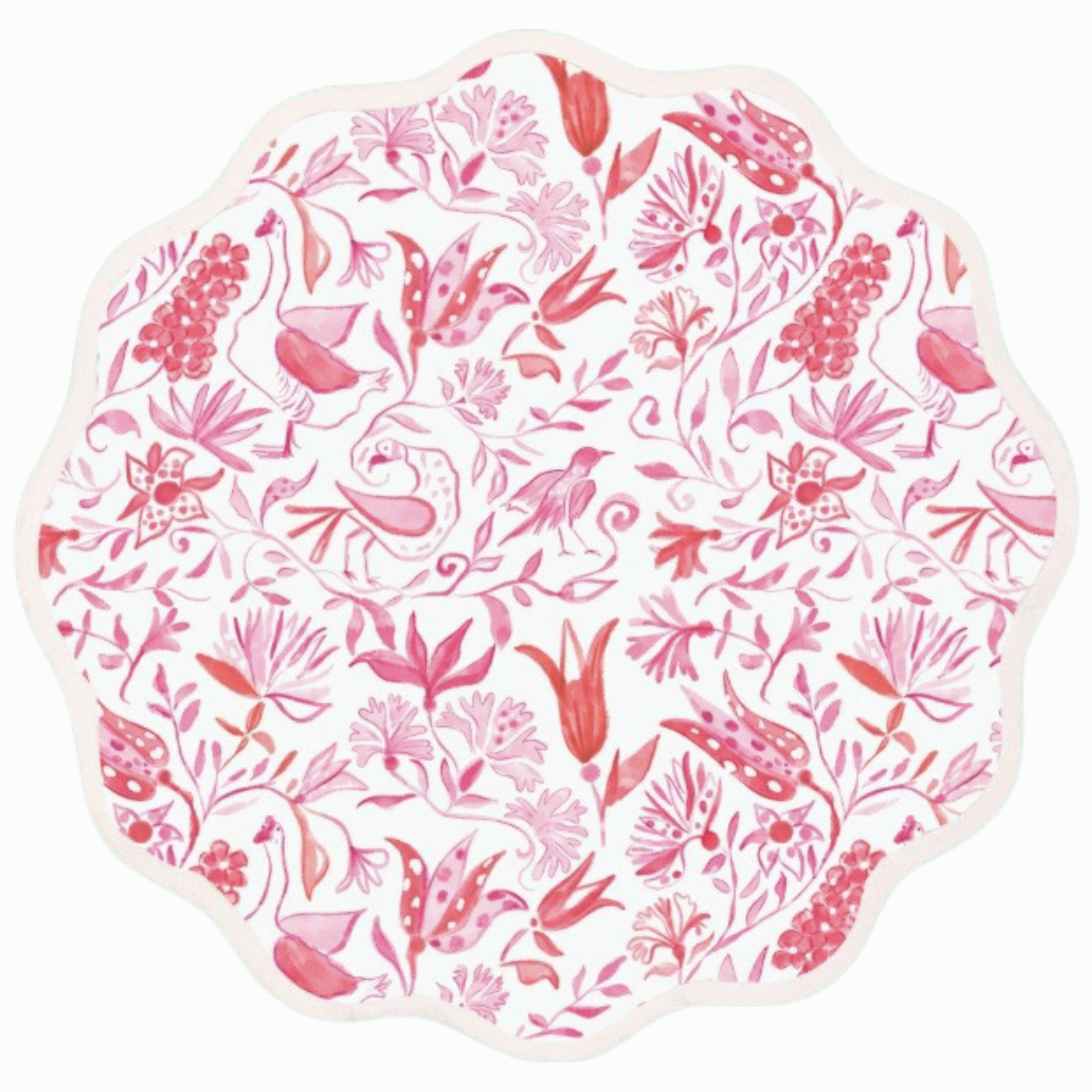 Round Scalloped Placemat, Birds of Paradise - Pink cute desktop display