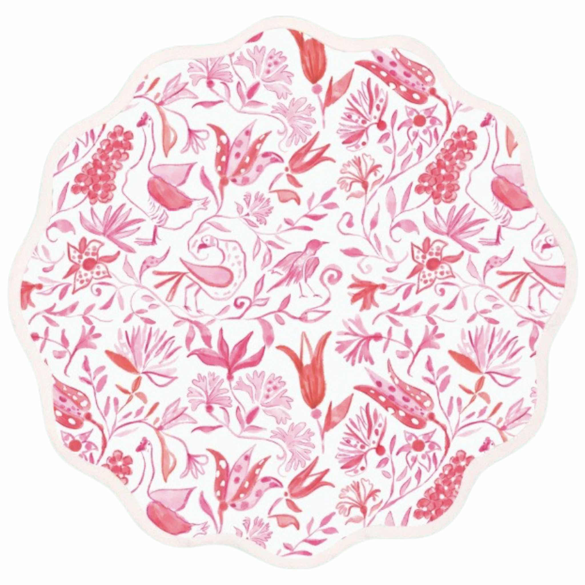 Round Scalloped Placemat, Birds of Paradise - Pink mini desktop sculpture