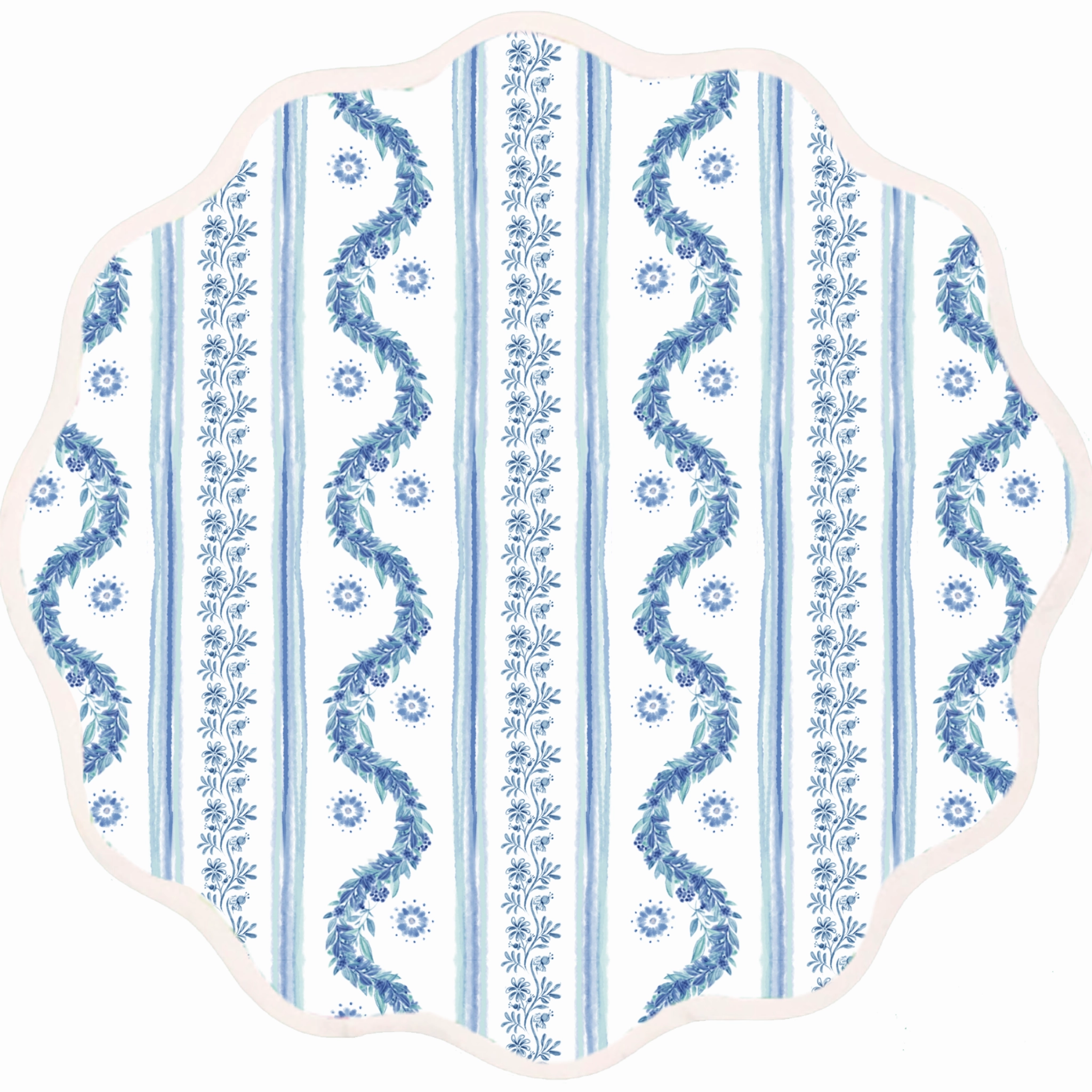 Round Scalloped Placemat, Boxwood Garden - Delft Blue mini desktop sculpture