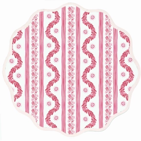 Round Scalloped Placemat, Boxwood Garden - Rose mini desktop sculpture