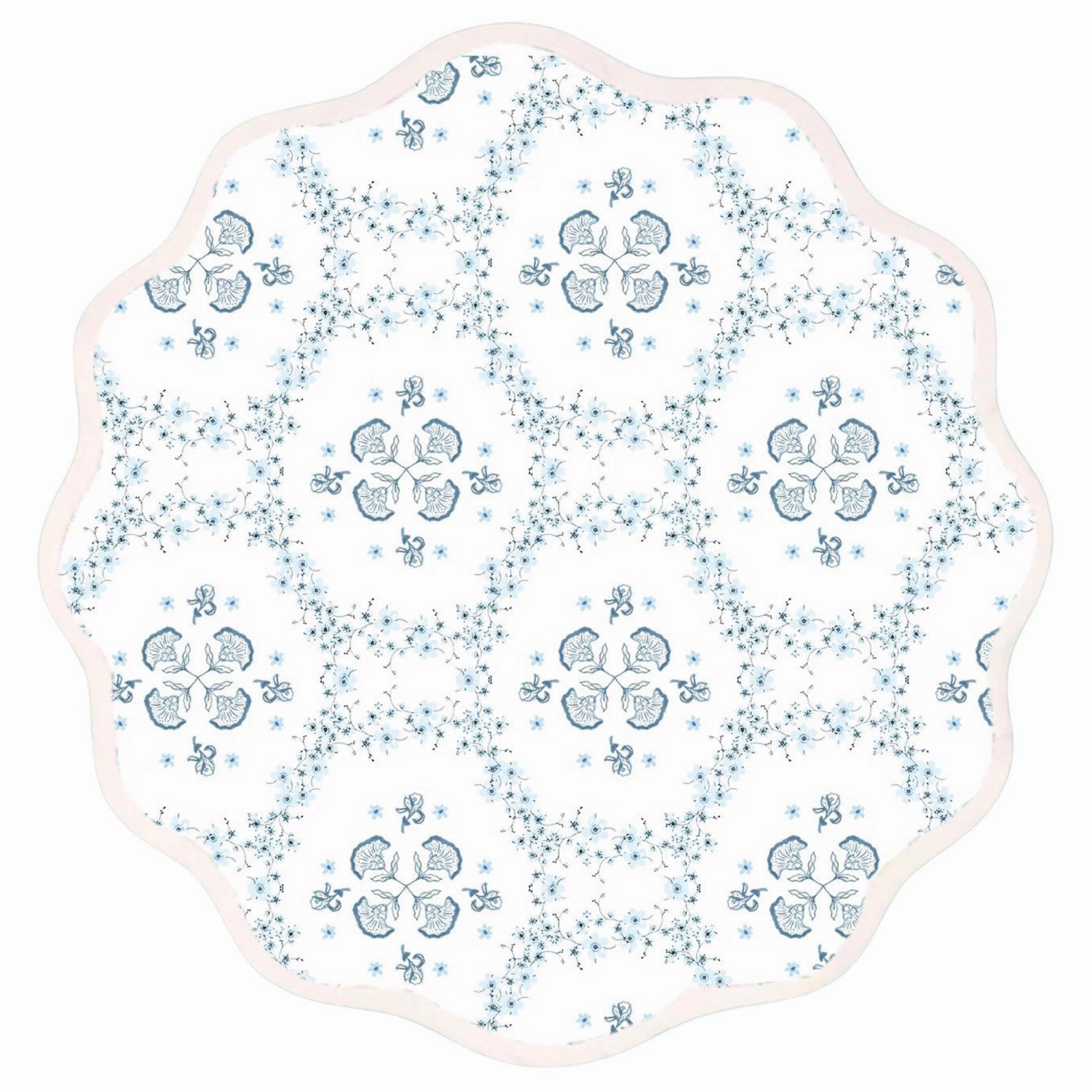 Round Scalloped Placemat, Floral Trellis - Blue cute desktop display