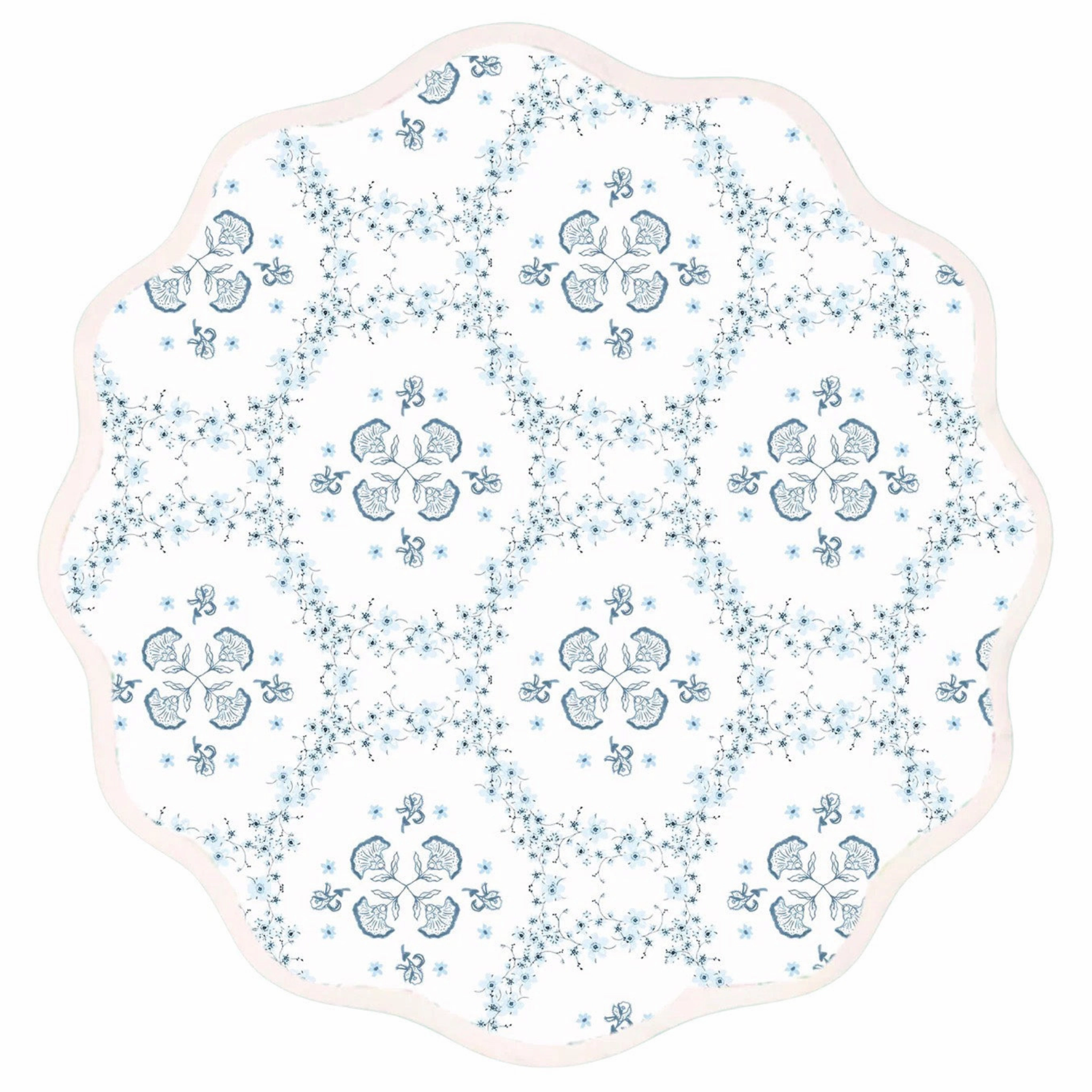 Round Scalloped Placemat, Floral Trellis - Blue mini desktop sculpture