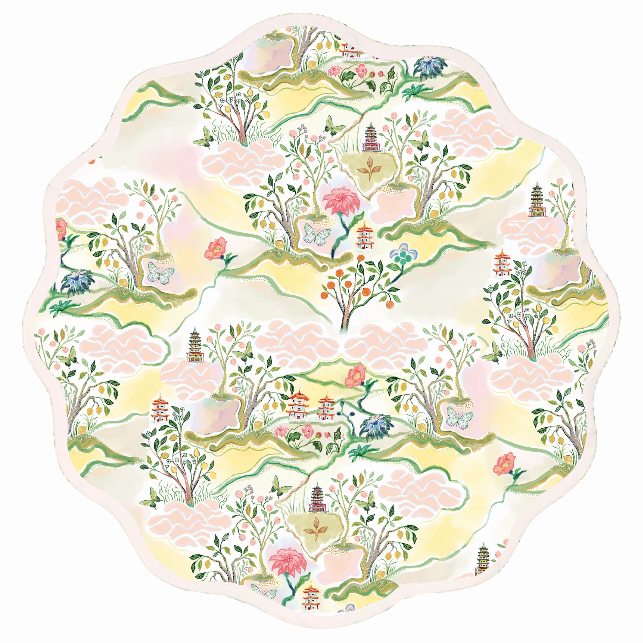 Round Scalloped Placemat, Pink Pagoda cute desktop display