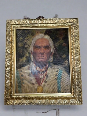 ROY HAMPTON PAINTING OF INDIAN CHIEF CANVAS ON MASONITE artistic wall mural
