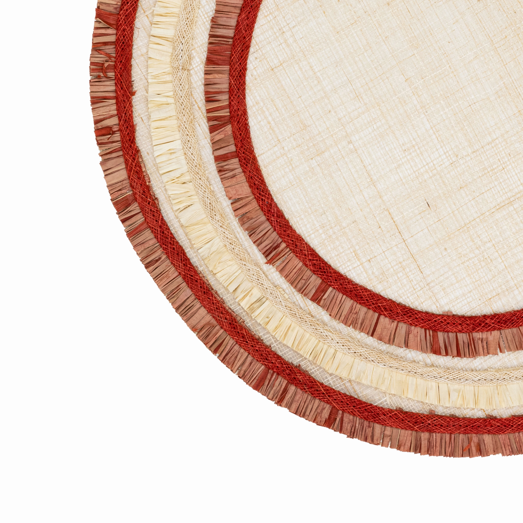 Ruffle Edge Straw Placemat, Red, Set of Four