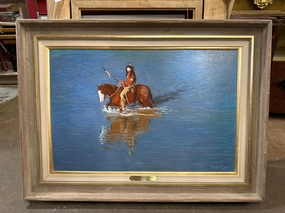RUSTIC FRAMED INDIAN GICLEE "SIOUX REFLECTION" NUMBERED AND SIGNED CRAIG TENNANT 272/100 artistic wall mural