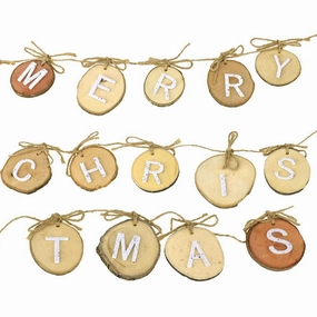 Rustic Merry Christmas Wood Garland, 4-Feet wooden room decoration