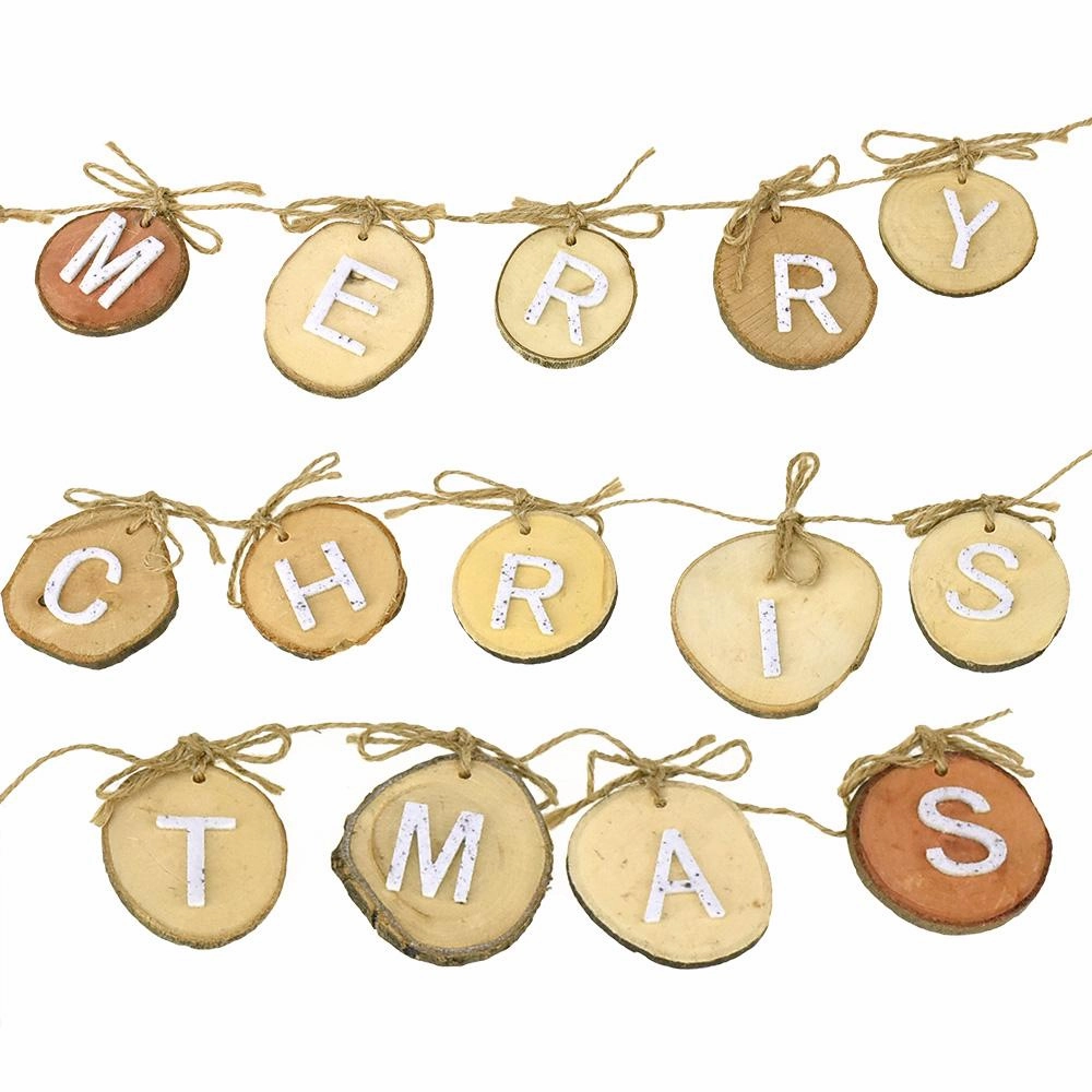 Rustic Merry Christmas Wood Garland, 4-Feet wooden room decoration
