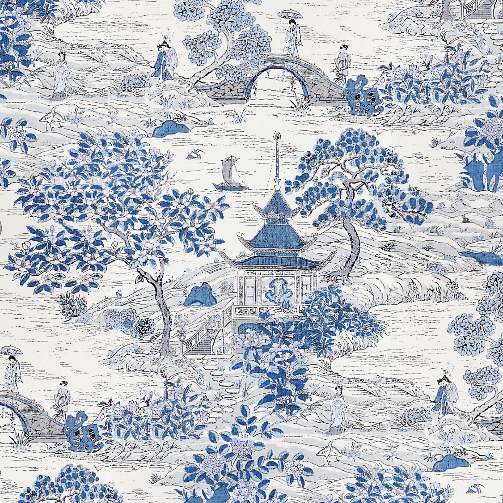 Satomi Wallpaper in Evening Blue paper wall covering