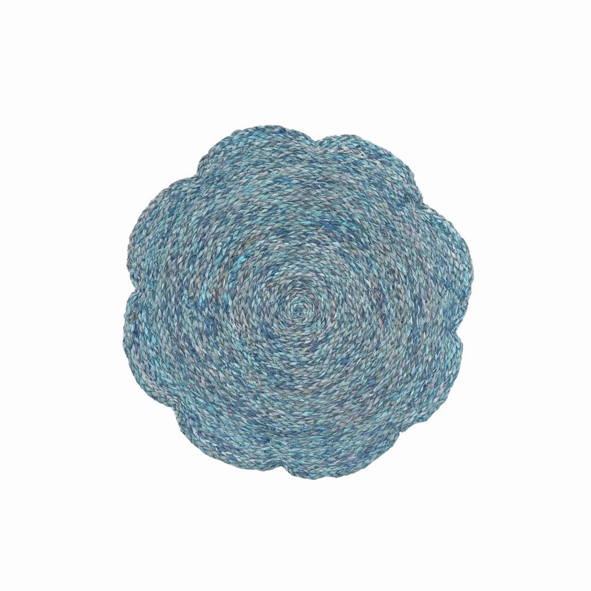 Scalloped Edge Round Raffia Placemats in Mixed Blue mini desktop sculpture