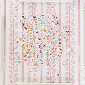 Scalloped Square Game Table Topper, Botanical Stripe - Pink mini desktop sculpture