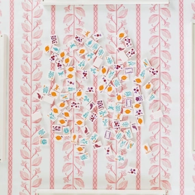 Scalloped Square Game Table Topper, Botanical Stripe - Pink cute desktop display