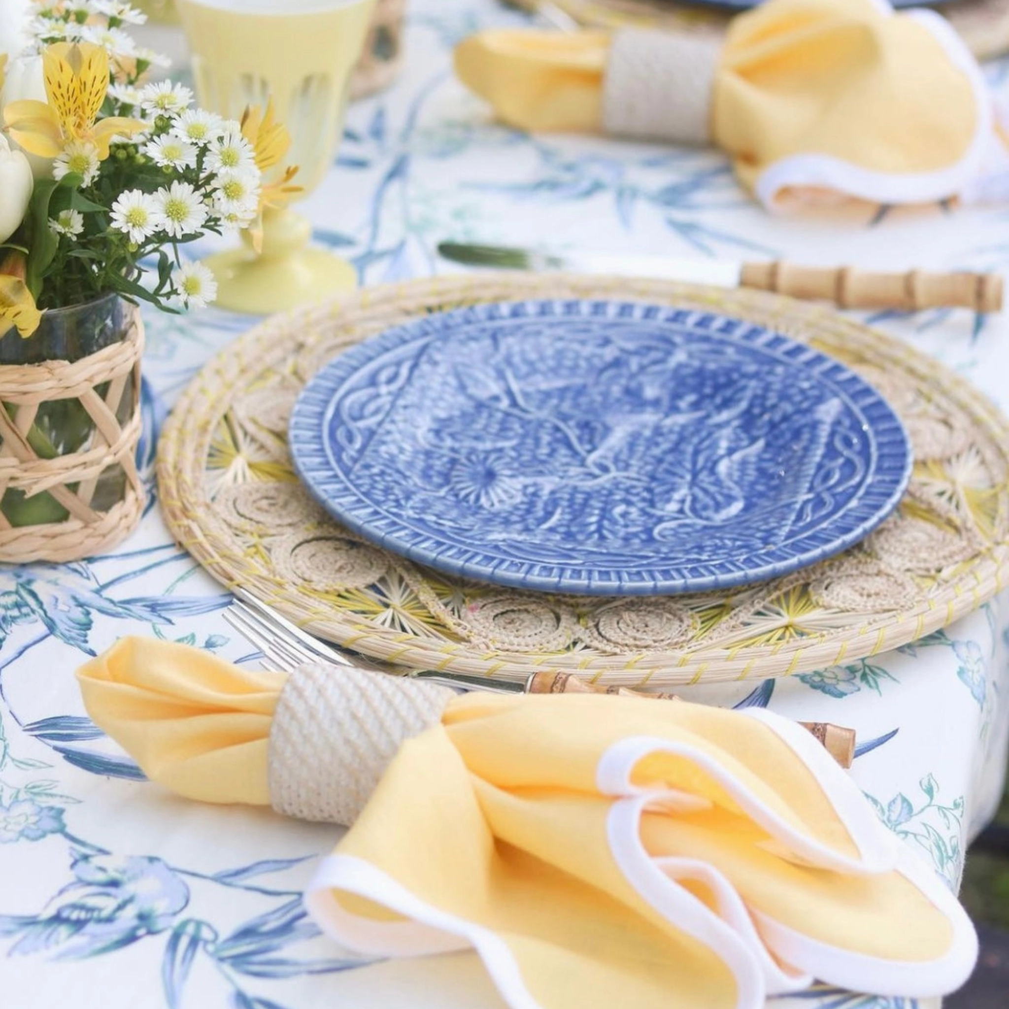 Scalloped Square Table Linen, Buttercup Yellow