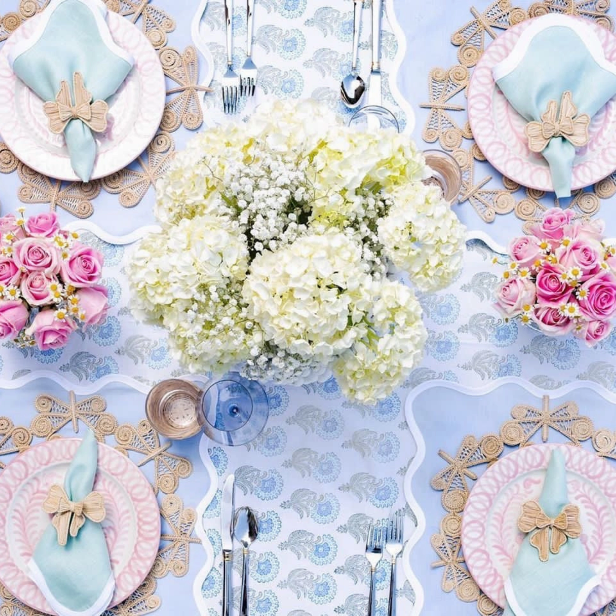 Scalloped Square Table Linen, Cornflower Blue