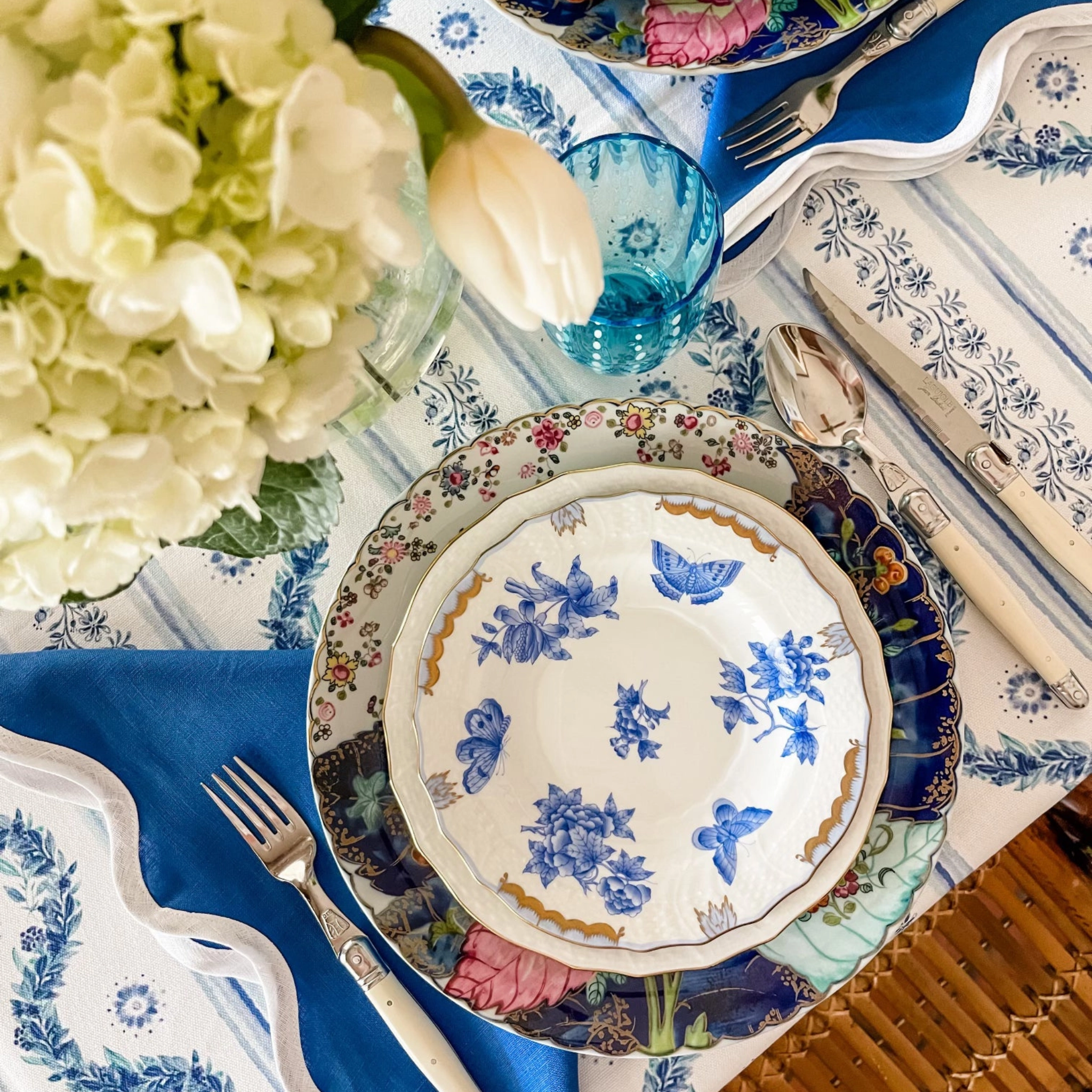 Scalloped Square Table Linen, French Blue