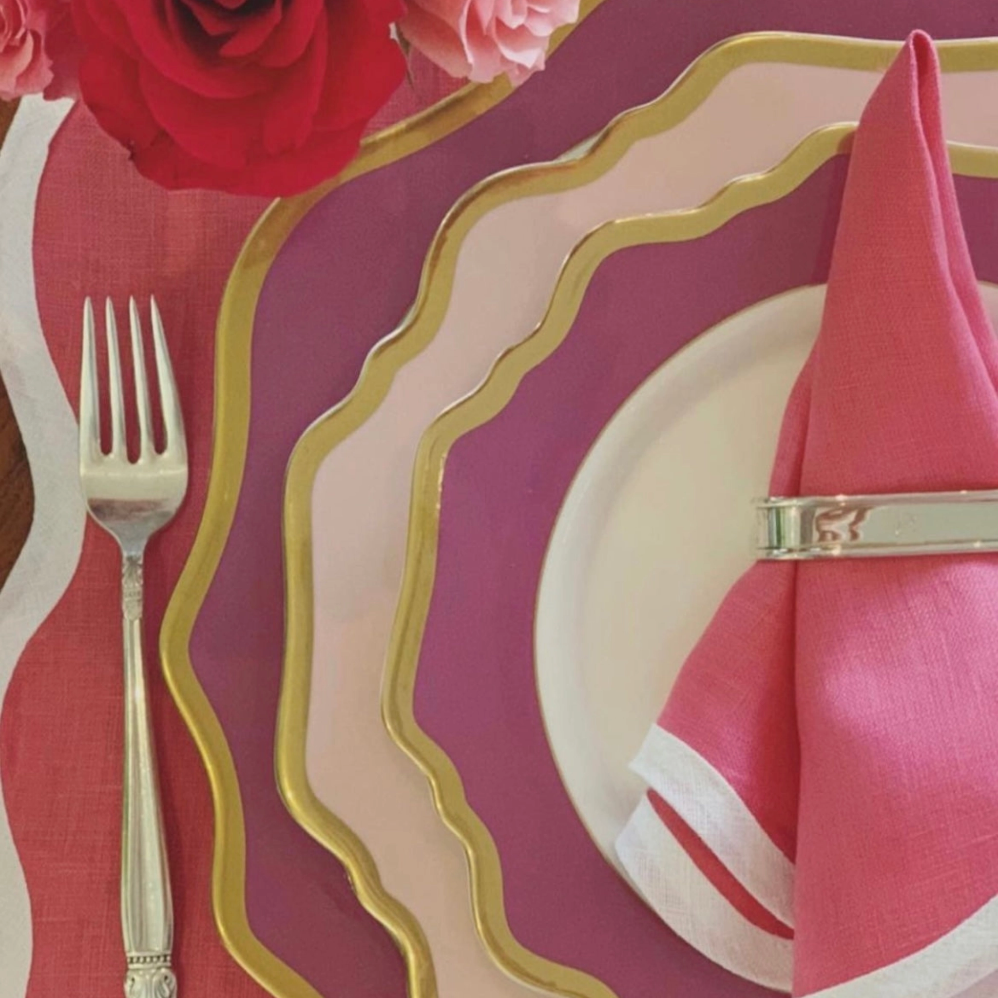 Scalloped Square Table Linen, Hibiscus Pink