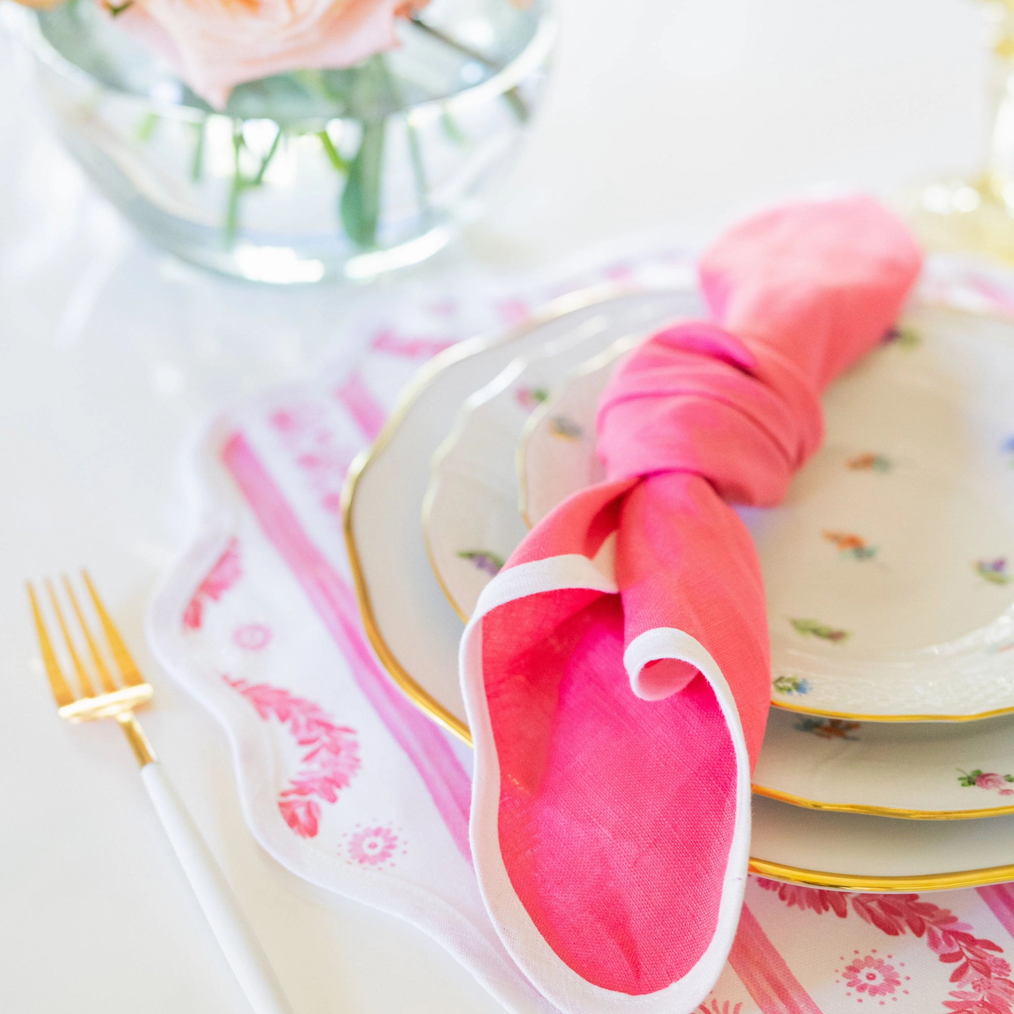 Scalloped Square Table Linen, Hibiscus Pink
