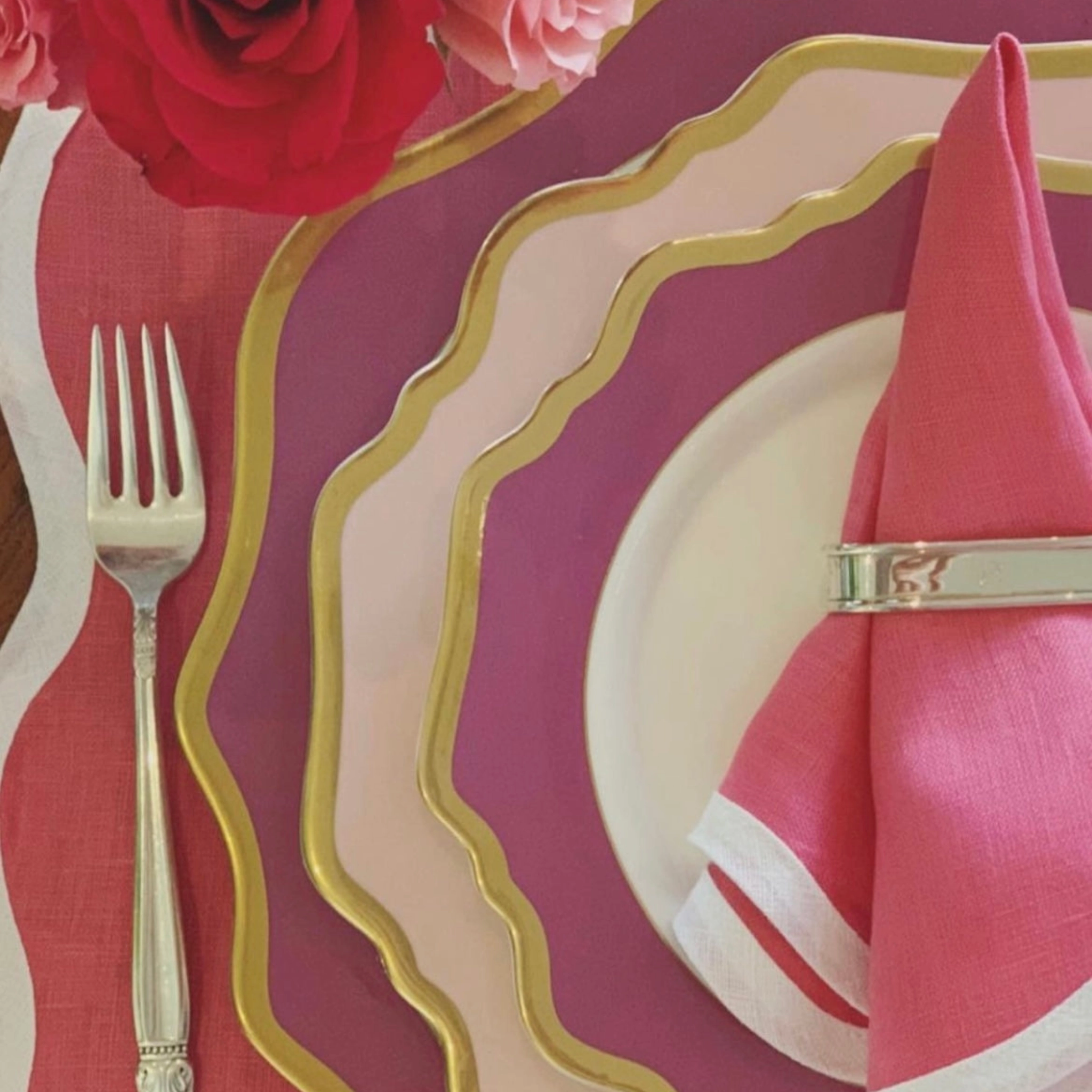 Scalloped Square Table Linen, Hibiscus Pink
