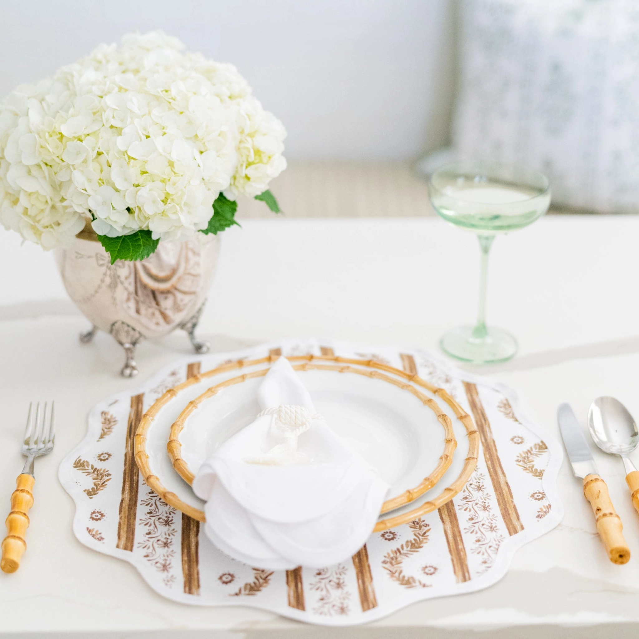 Scalloped Square Table Linen, Lily White