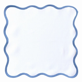 Scalloped Square Table Linen, Lily White with Cornflower Blue Trim mini desktop sculpture
