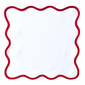Scalloped Square Table Linen, Lily White with Rosebud Trim cute desktop display