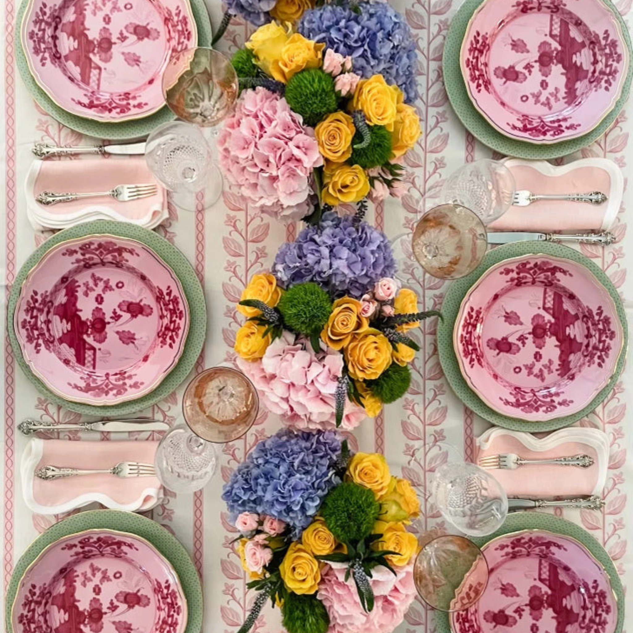 Scalloped Square Table Linen, Peony Pink