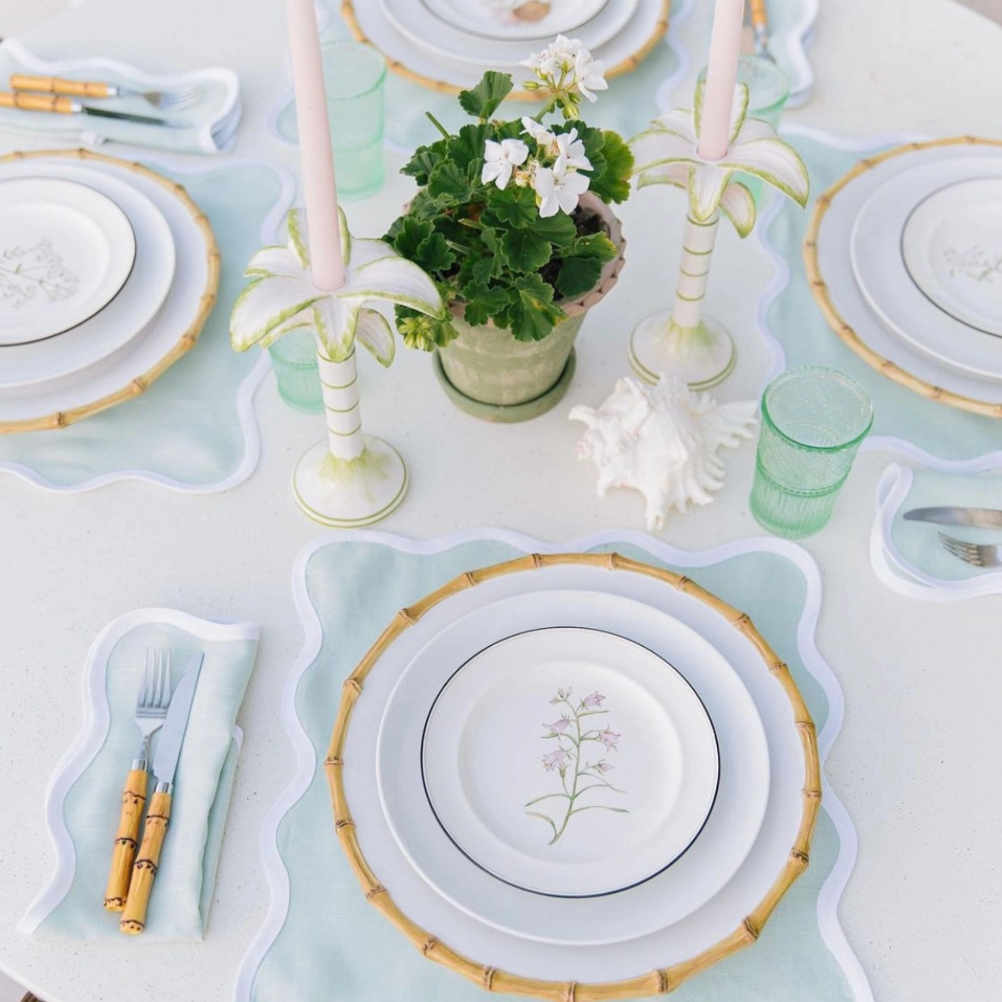 Scalloped Square Table Linen, Sage Green