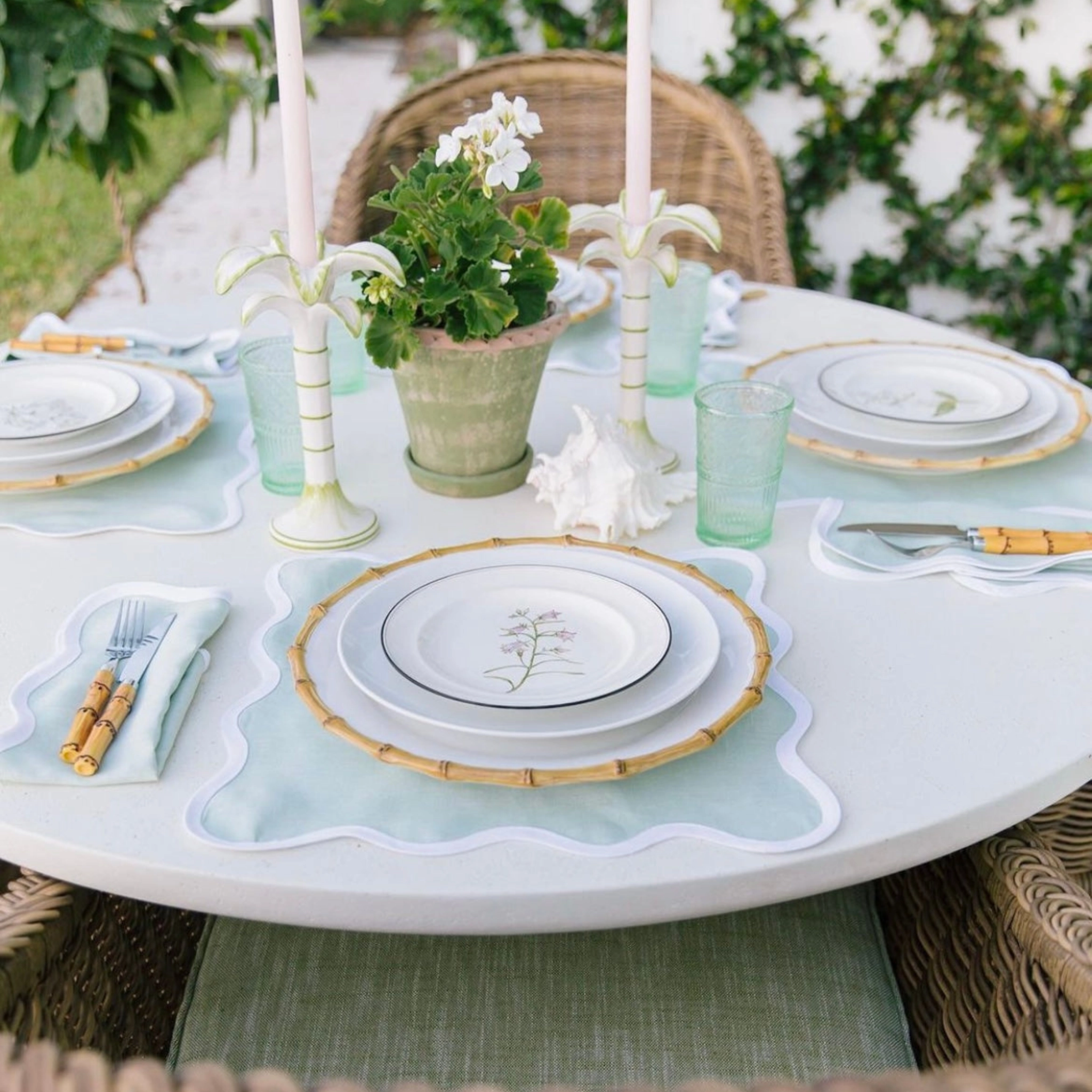 Scalloped Square Table Linen, Sage Green