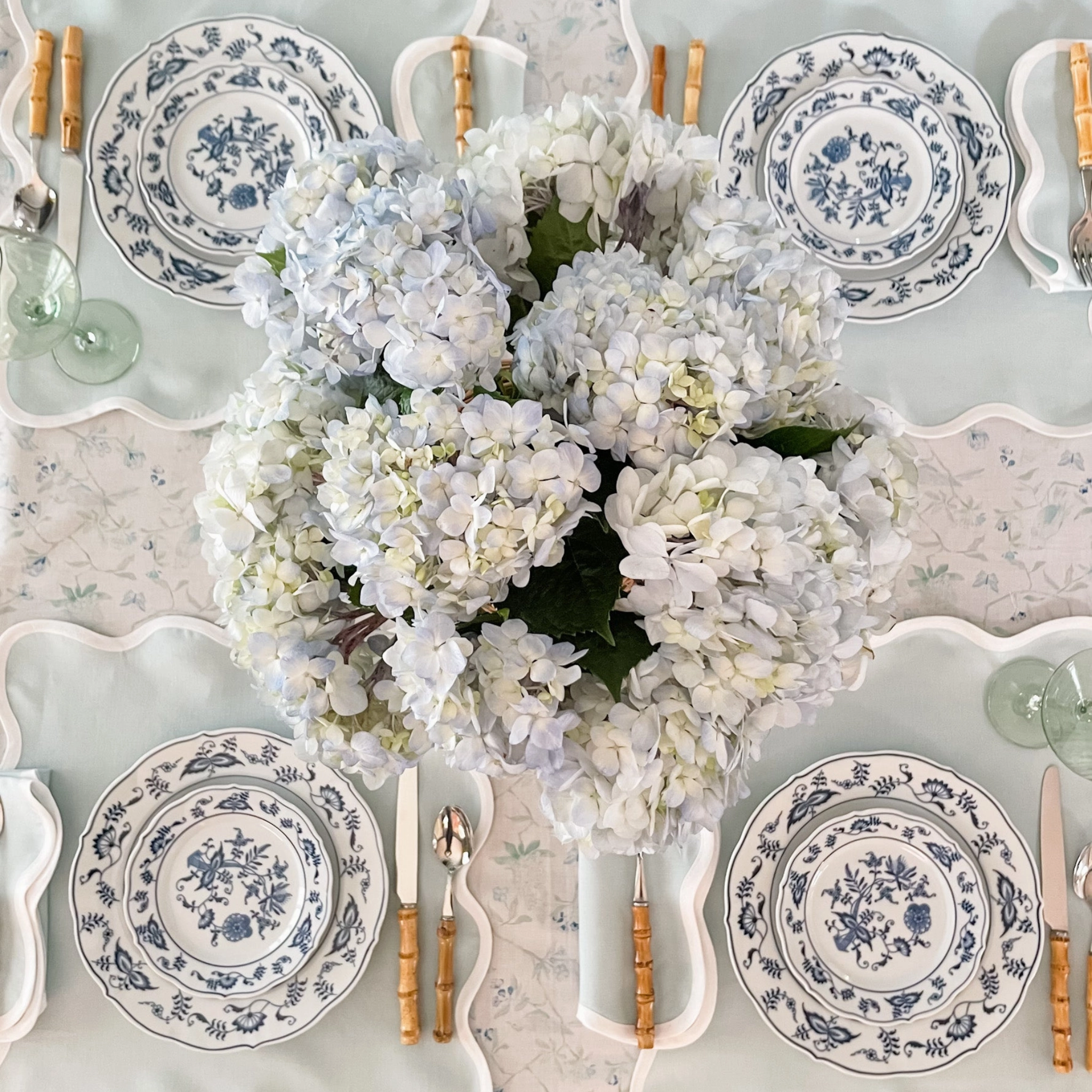 Scalloped Square Table Linen, Sage Green