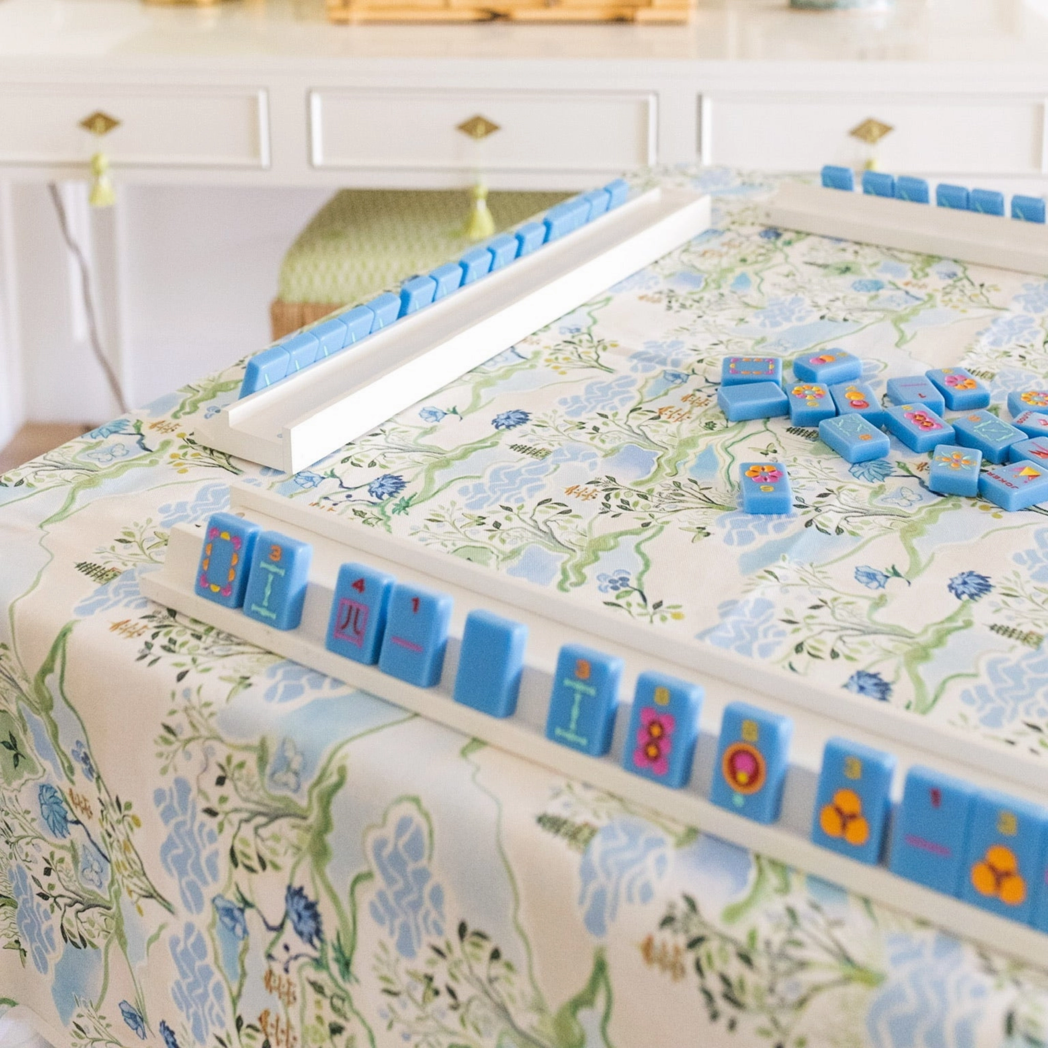 Scalloped Square Table Topper - Blue Pagoda
