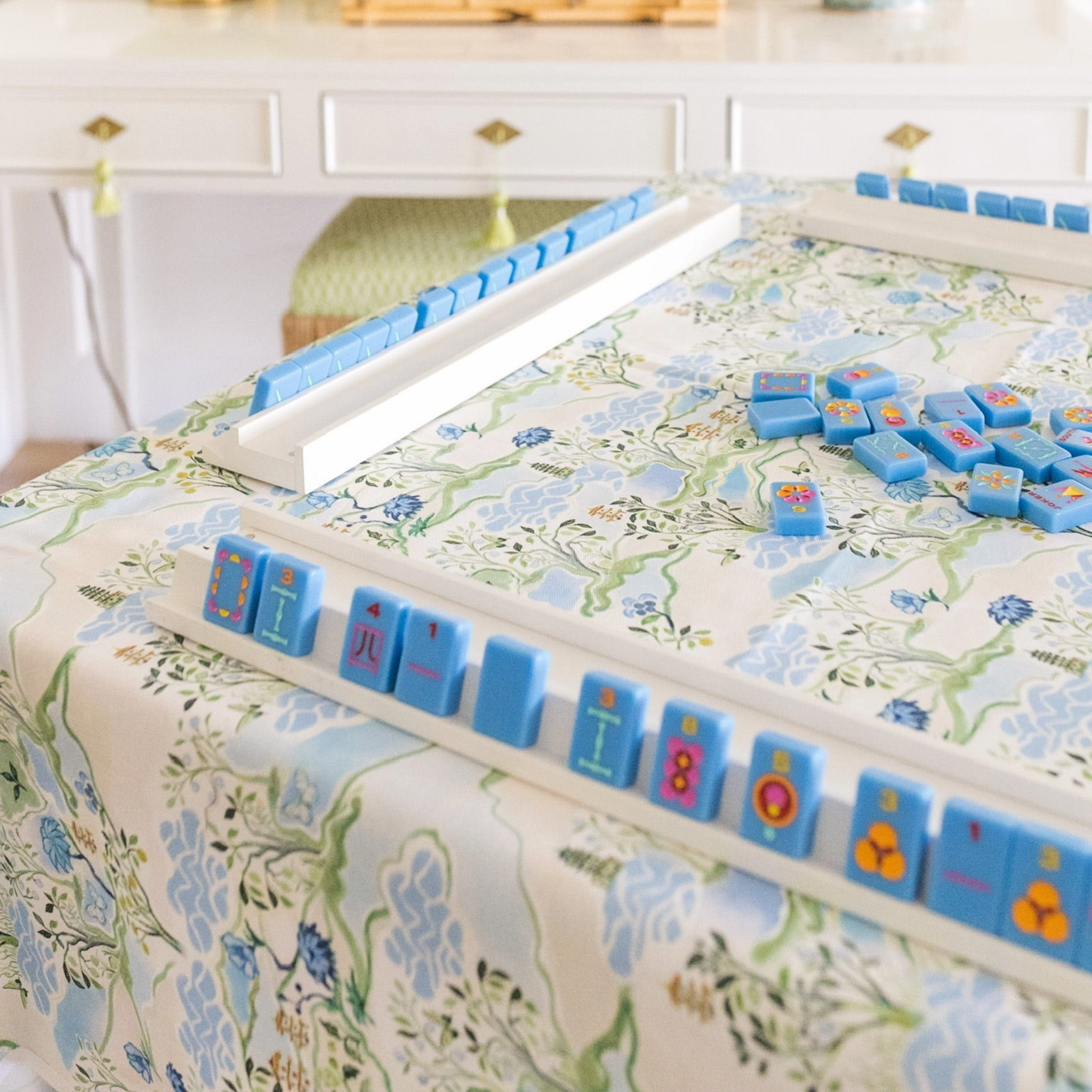 Scalloped Square Table Topper - Blue Pagoda