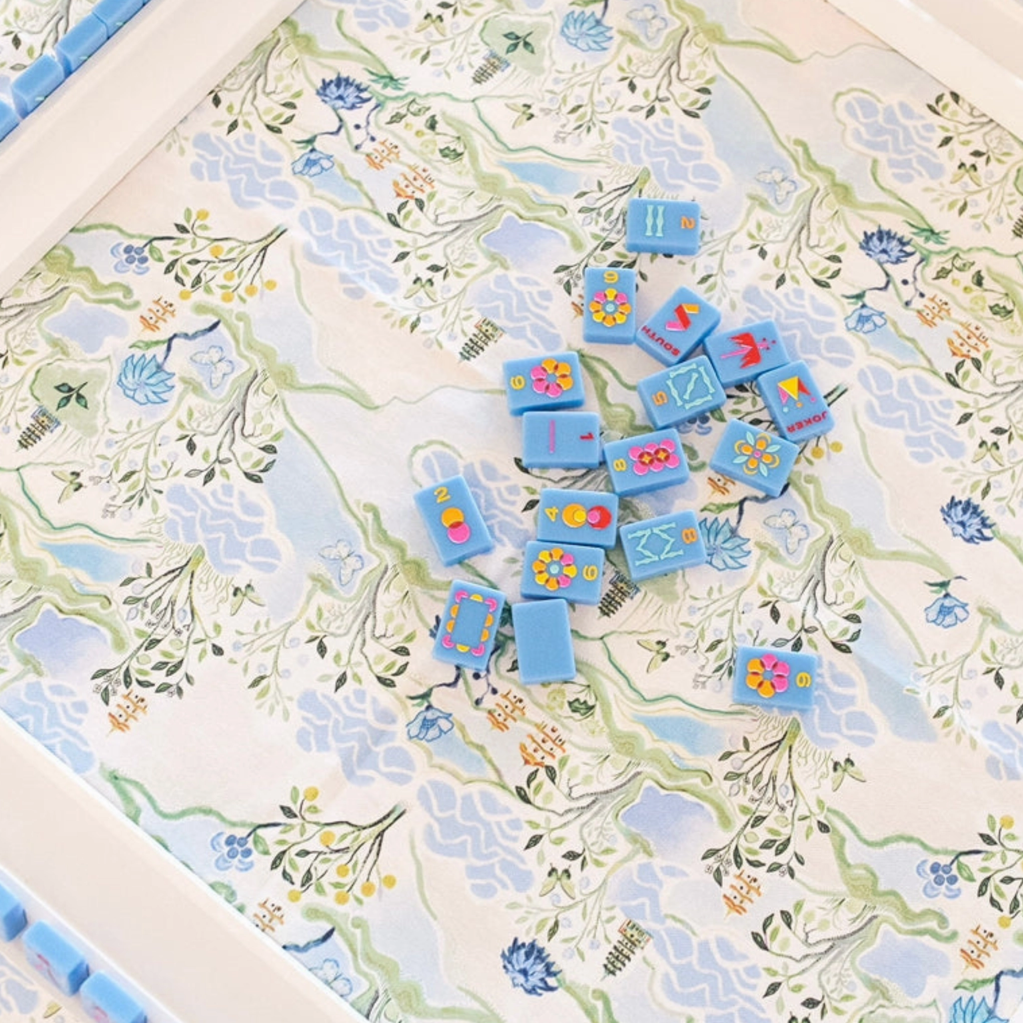 Scalloped Square Table Topper - Blue Pagoda