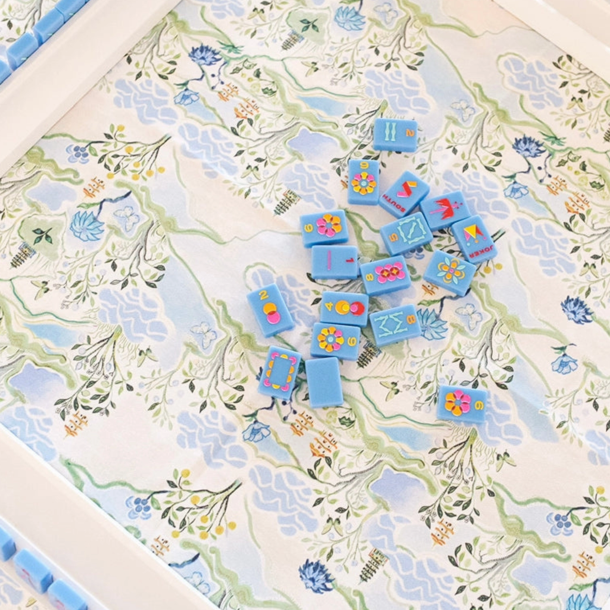 Scalloped Square Table Topper - Blue Pagoda