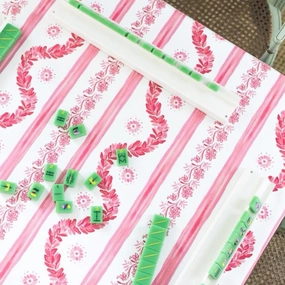 Scalloped Square Table Topper - Boxwood Garden, Rose cute desktop display