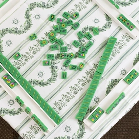 Scalloped Square Table Topper - Boxwood Garden, Sage cute desktop display
