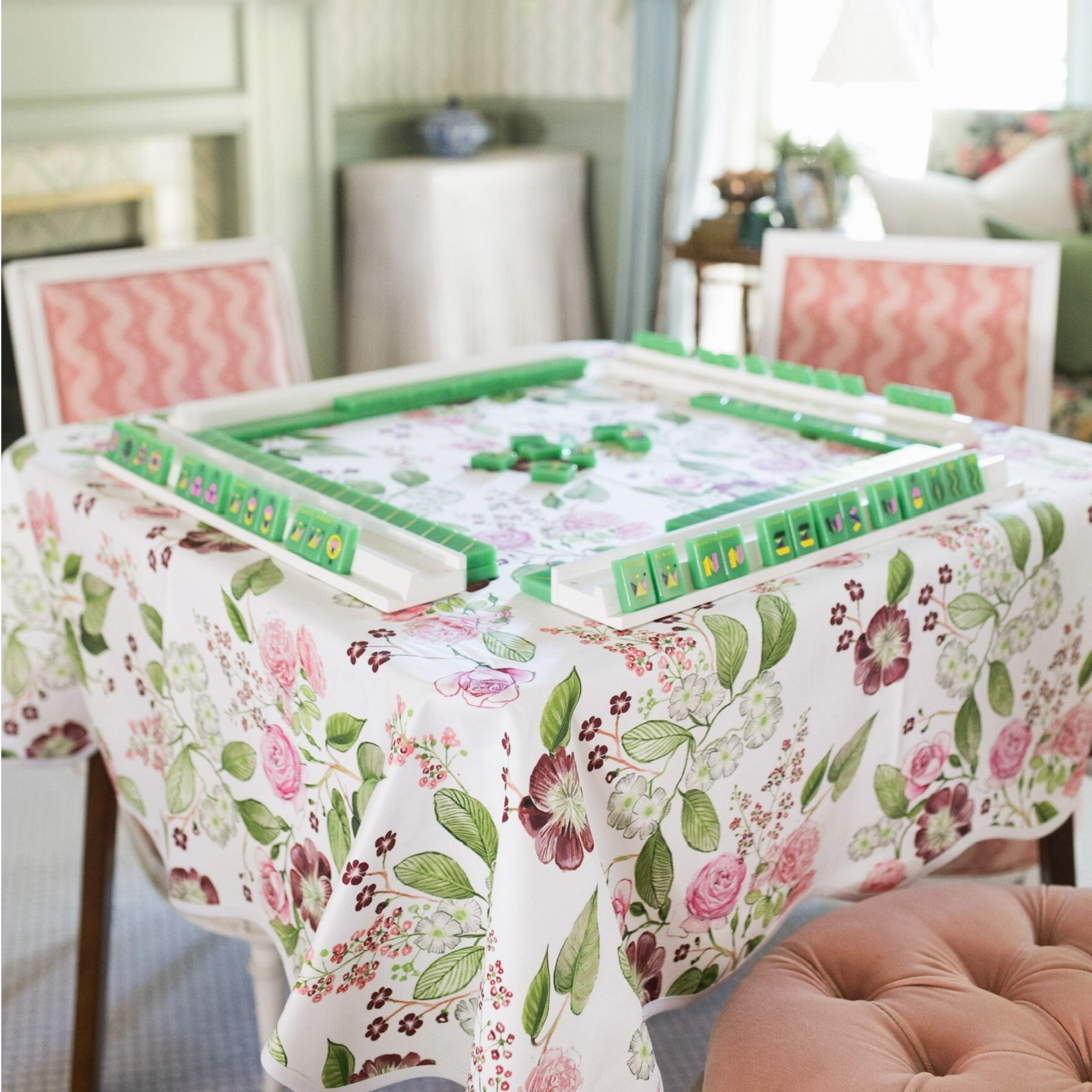 Scalloped Square Table Topper - Floral Chintz