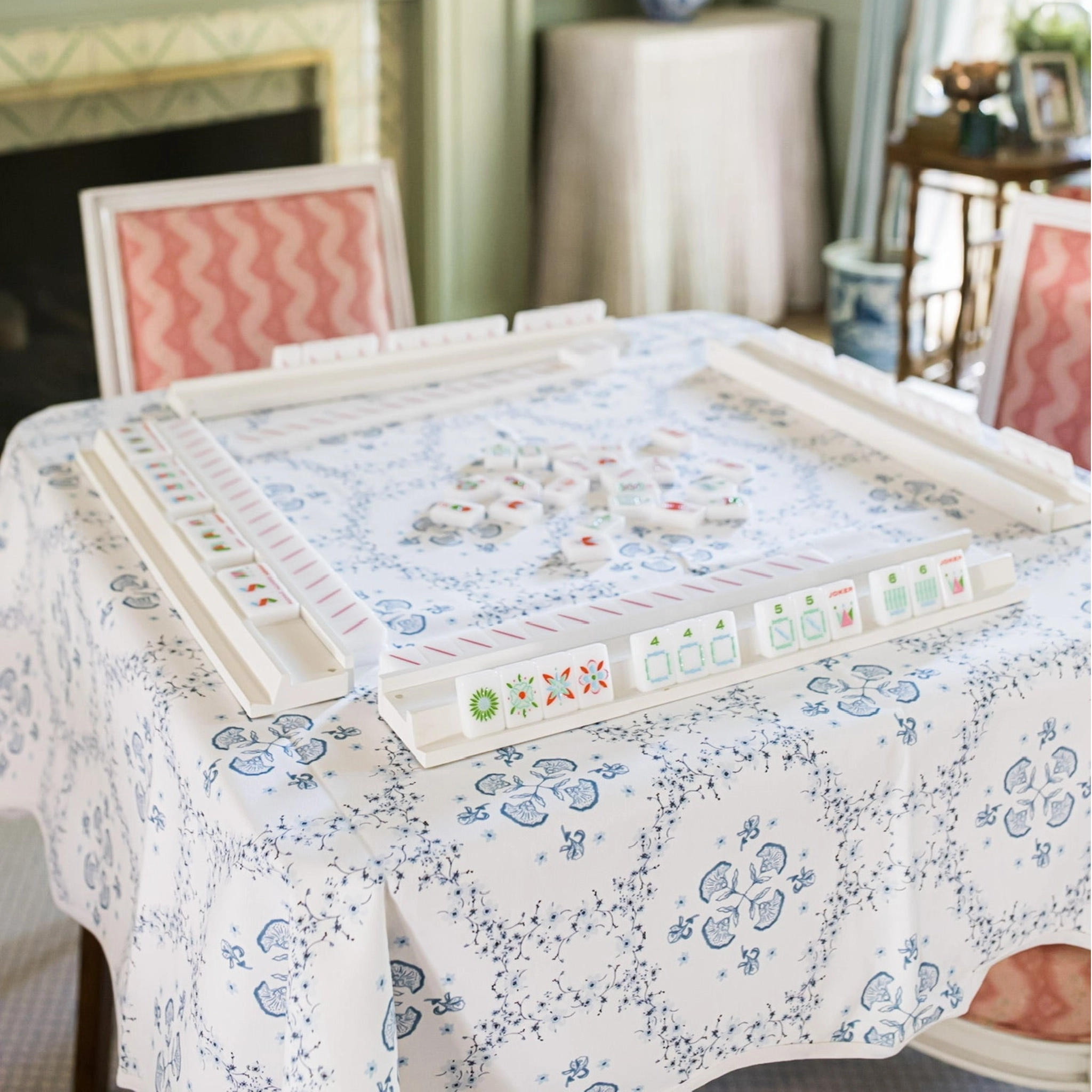 Scalloped Square Table Topper - Floral Trellis