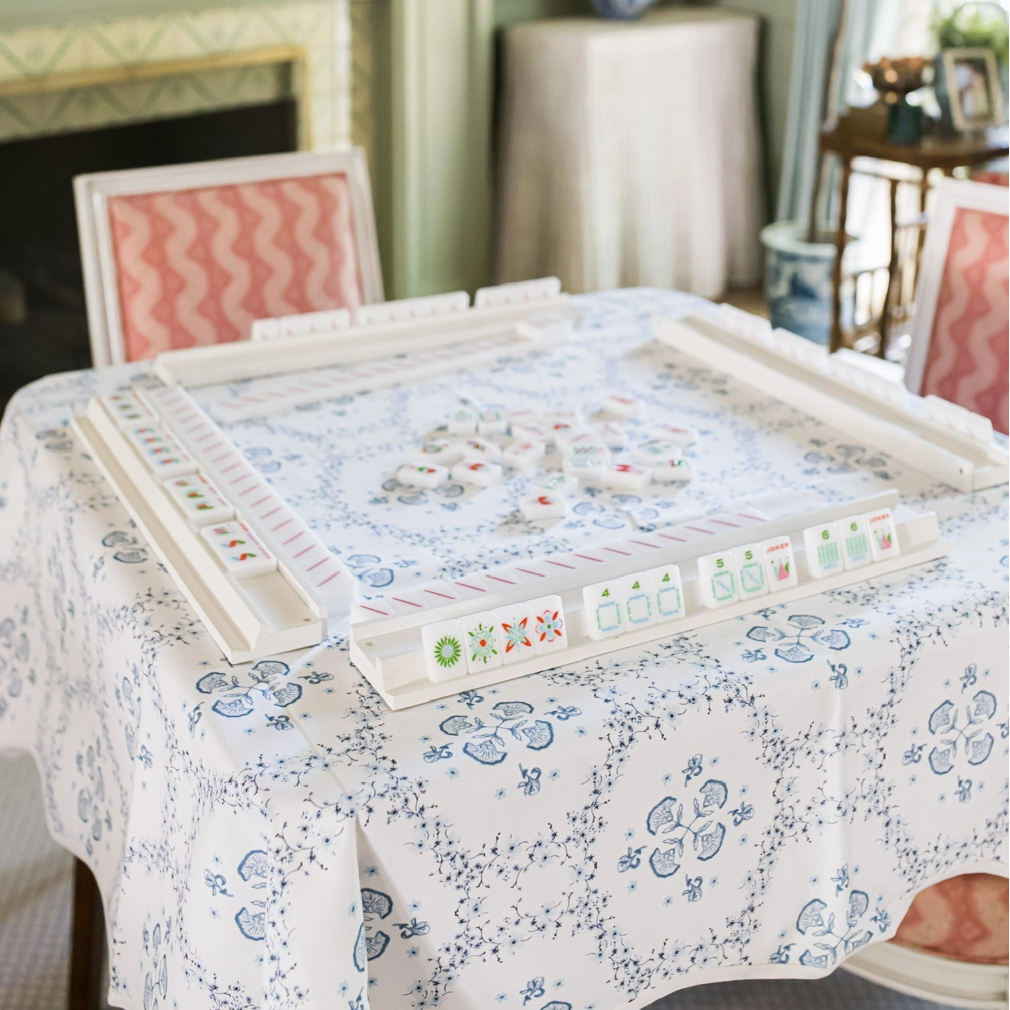 Scalloped Square Table Topper - Floral Trellis