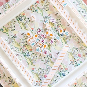 Scalloped Square Table Topper - Pink Pagoda cute desktop display