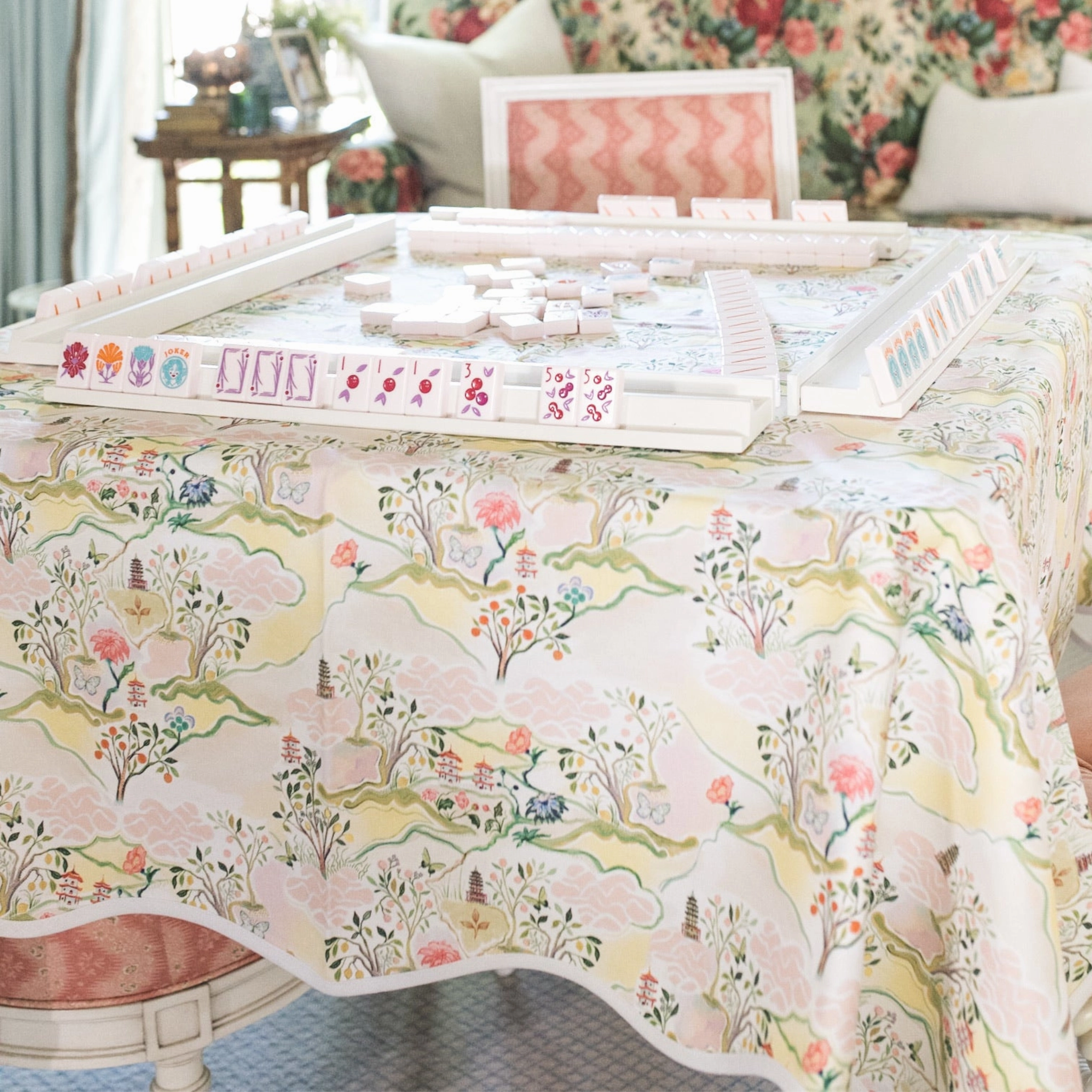 Scalloped Square Table Topper - Pink Pagoda