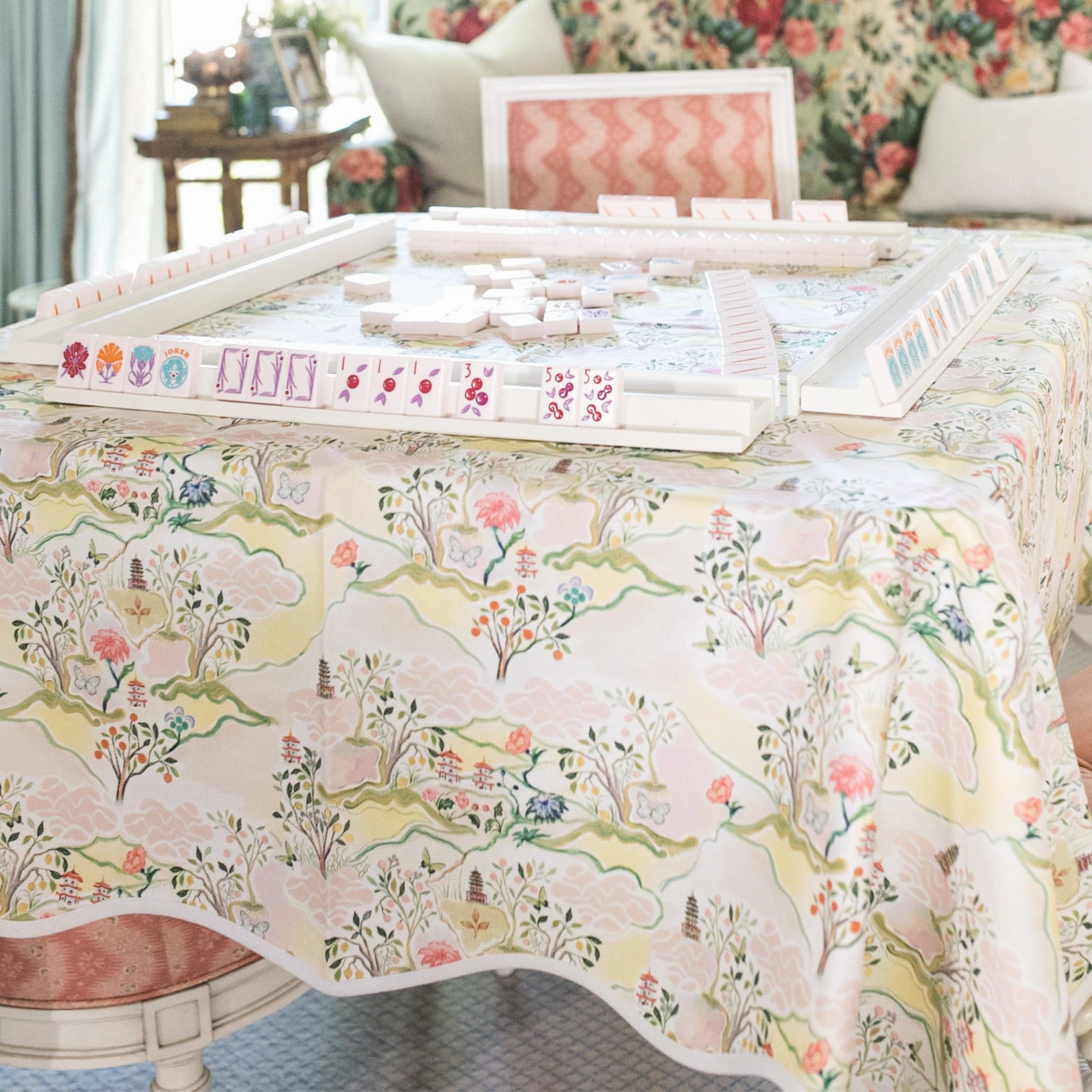 Scalloped Square Table Topper - Pink Pagoda