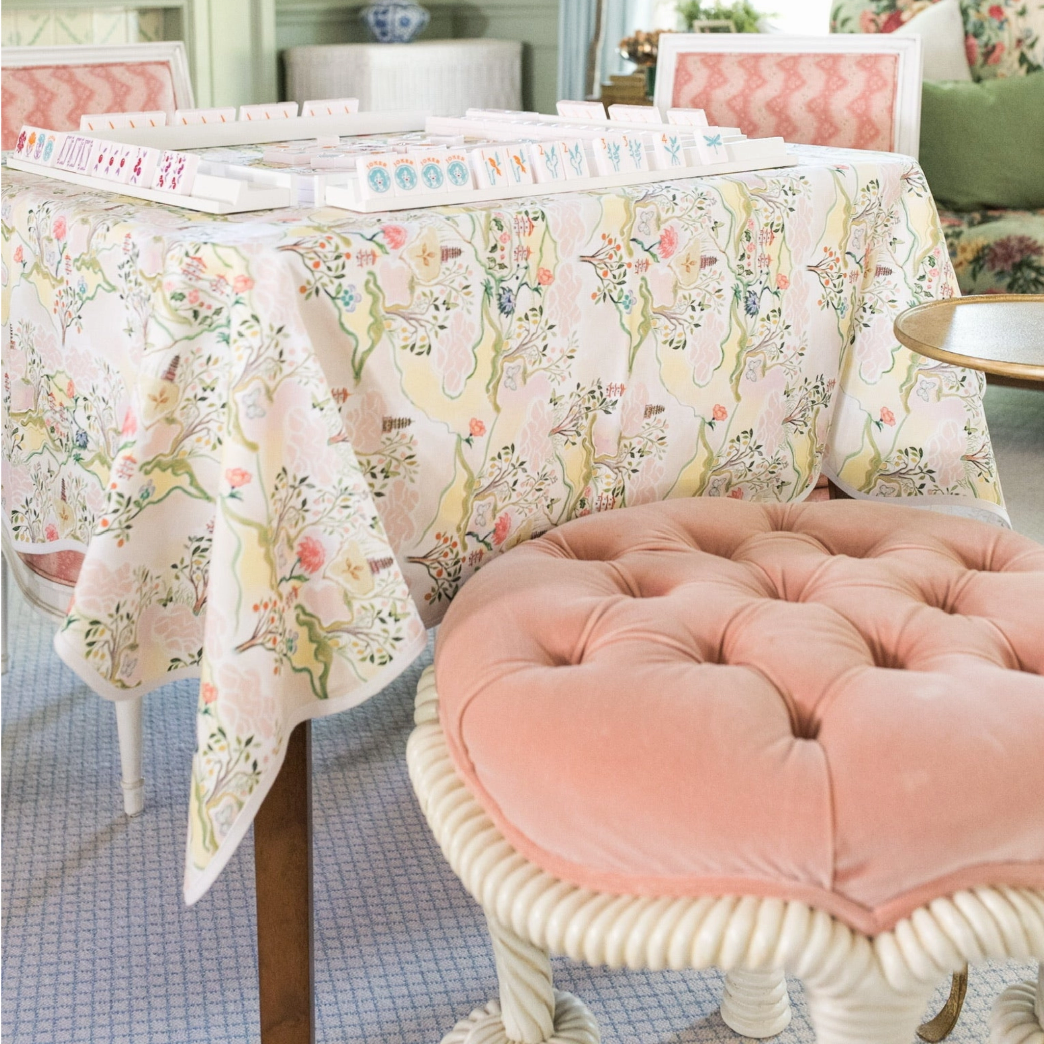 Scalloped Square Table Topper - Pink Pagoda