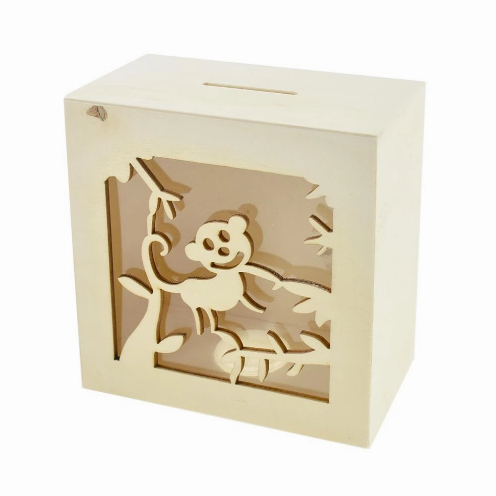 Scenic Monkey DIY Wood Piggy Bank, Natural, 4-3/4-Inch wooden room decoration