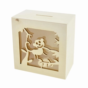 Scenic Monkey DIY Wood Piggy Bank, Natural, 4-3/4-Inch wooden room decoration